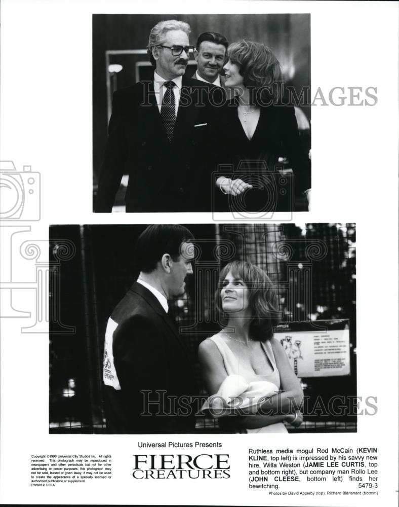 1996 Press Photo Kevin Kline Jamie Lee Curtis John Cleese in Fierce Creatures - Historic Images