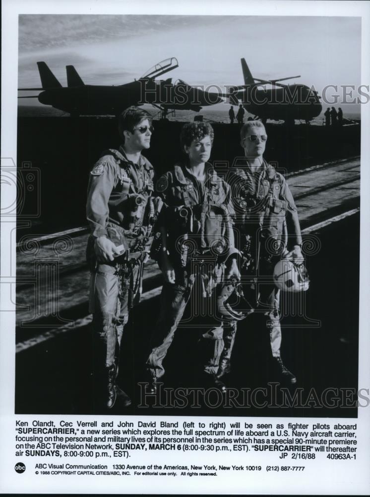 1988 Press Photo Ken Olandt Cec Verrell John David Bland star in Supercarrier - Historic Images