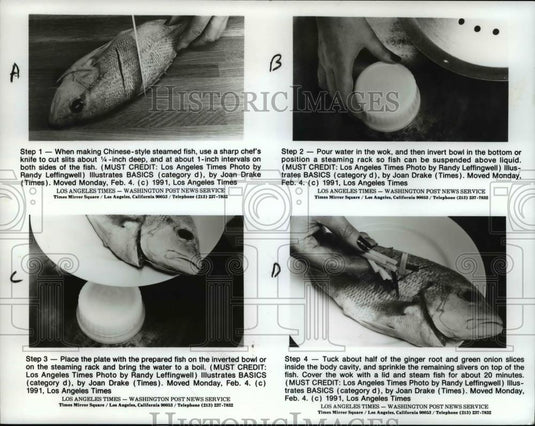 1993 Press Photo The four steps in preparing Chinese style steamed fish - Historic Images