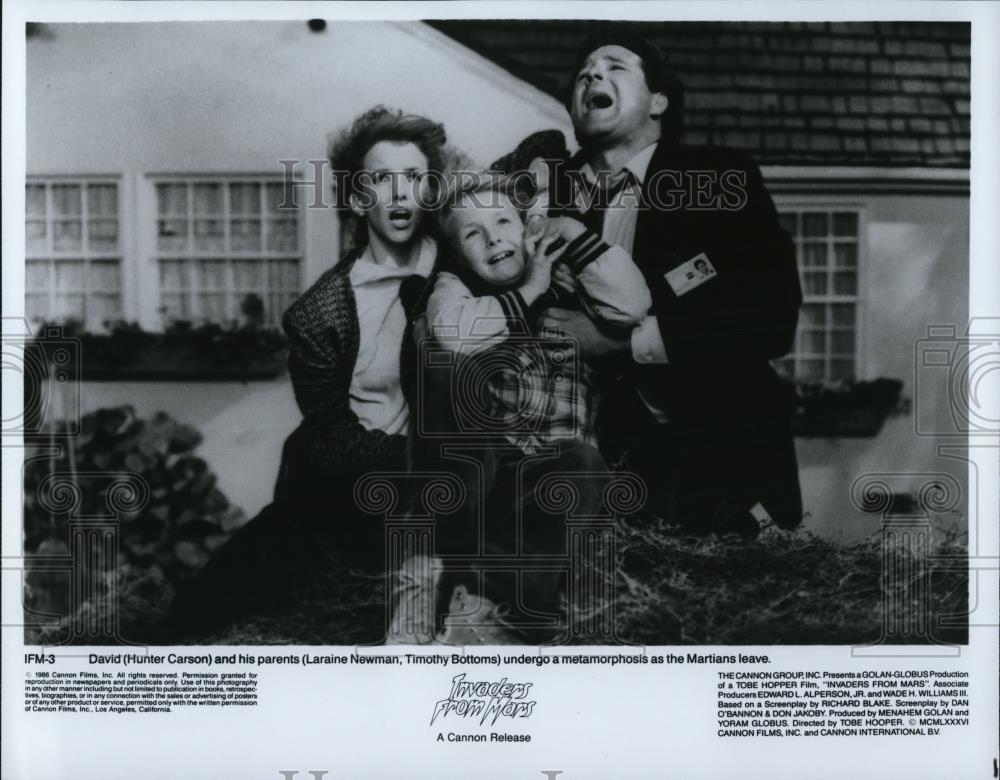 1986 Press Photo Hunter Carson Laraine Newman Timothy Bottoms Invaders from Mars - Historic Images