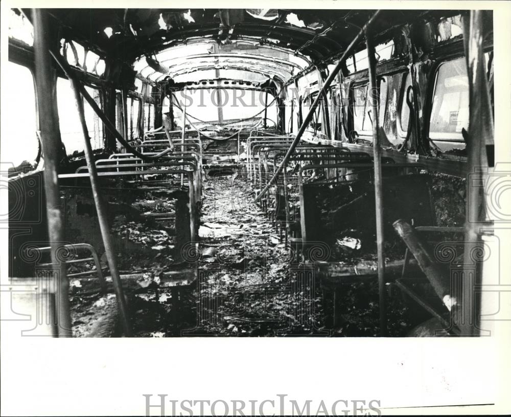 1979 Press Photo Burned out bus at Triskott Rapid - Historic Images