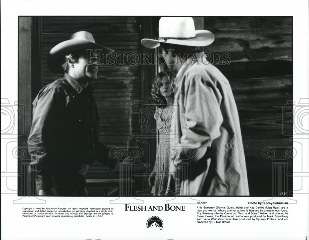 1993 Press Photo Dennis Quaid James Caan and Meg Ryan in Flesh and Bone - Historic Images