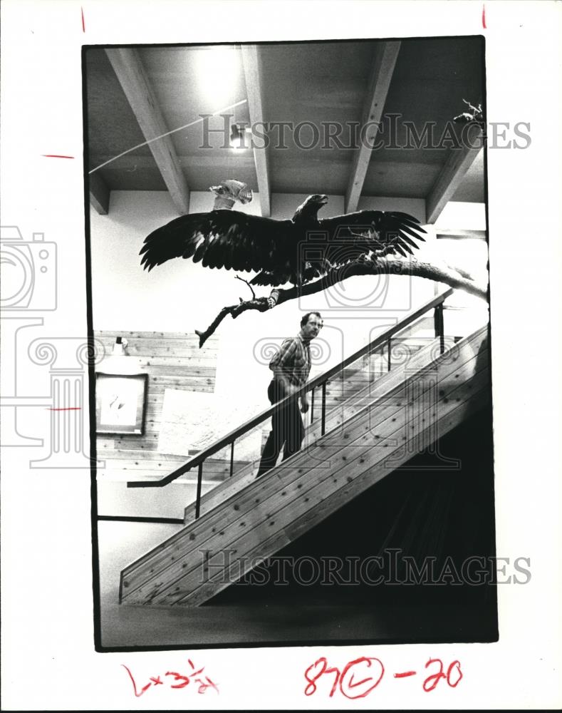 1980 Press Photo The hawk with Assistant curator, Jim Brett - Historic Images
