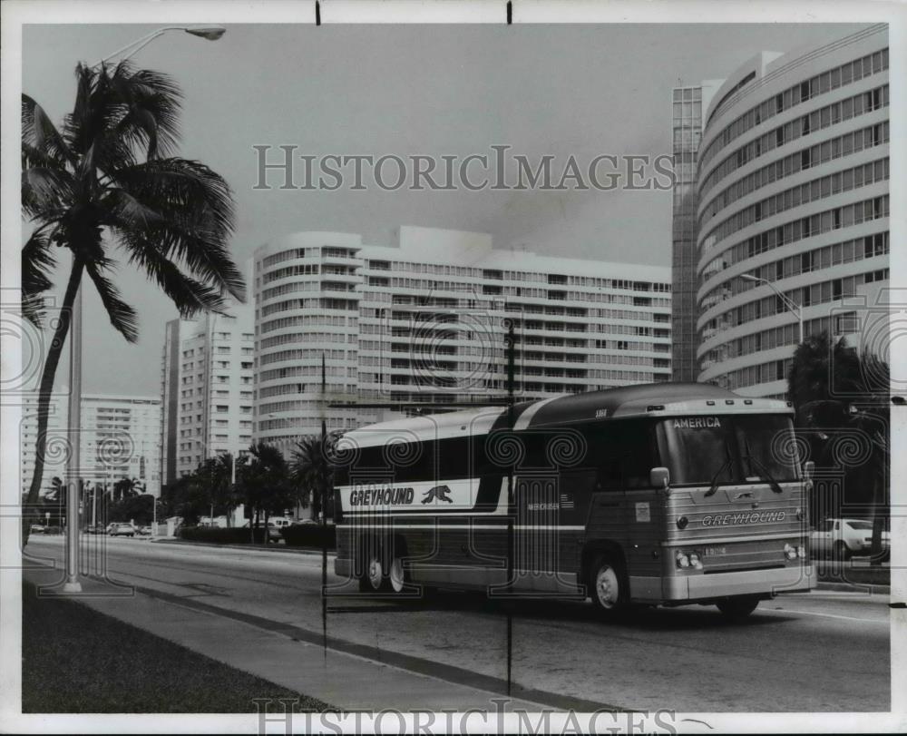 1976 Press Photo The Grayhound&#39;s Florida Tour bus visits the Miami Beach - Historic Images