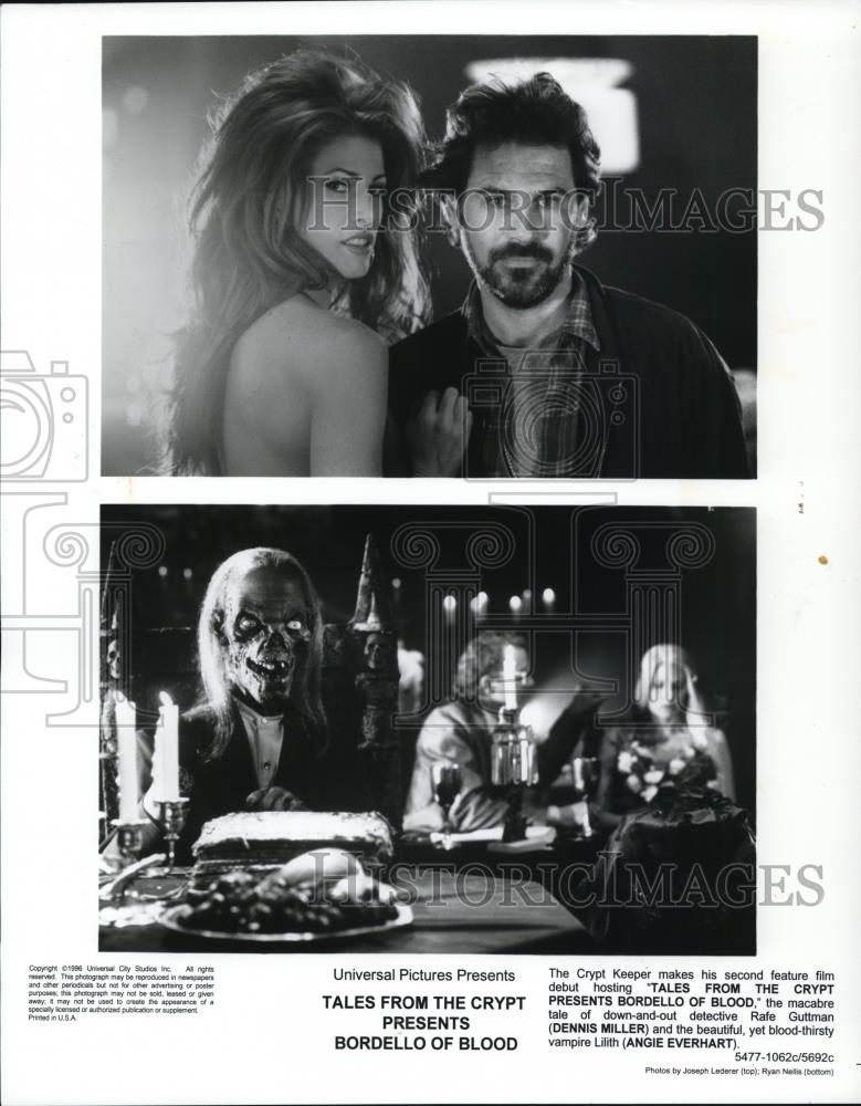 1996 Press Photo Dennis Miller, Angie Everhart in Tales From The Crypt - Historic Images