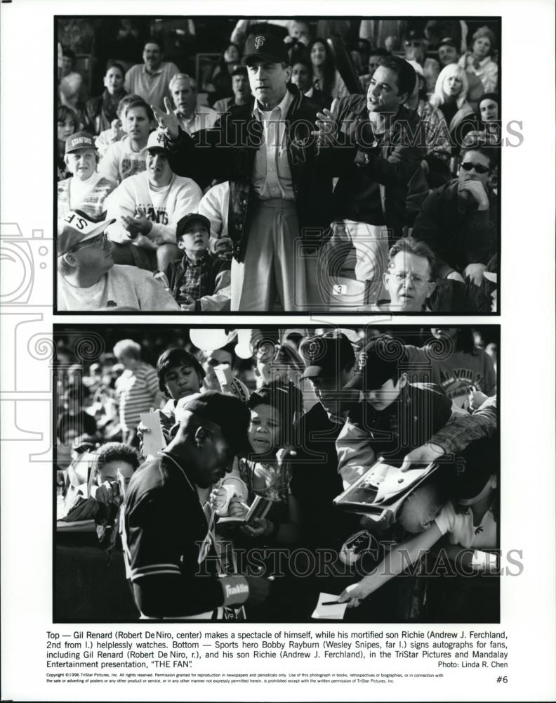 1996 Press Photo Robert DeNiro, Andrew Ferchland, & Wesley Snipes in The Fan - Historic Images