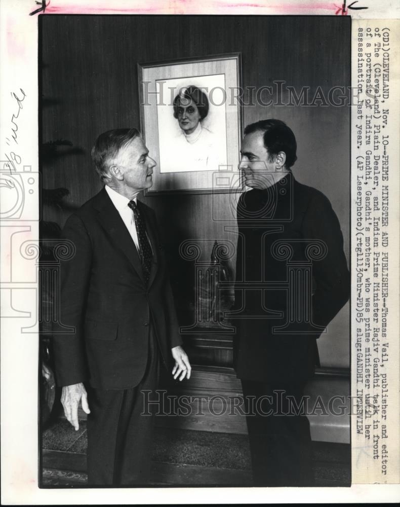 1985 Press Photo Prime Minister Thomas Veil &amp; Indian prime Minister Rajiv Gandhi - Historic Images