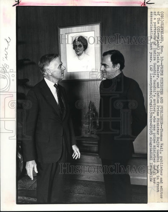 1985 Press Photo Prime Minister Thomas Veil & Indian prime Minister Rajiv Gandhi - Historic Images
