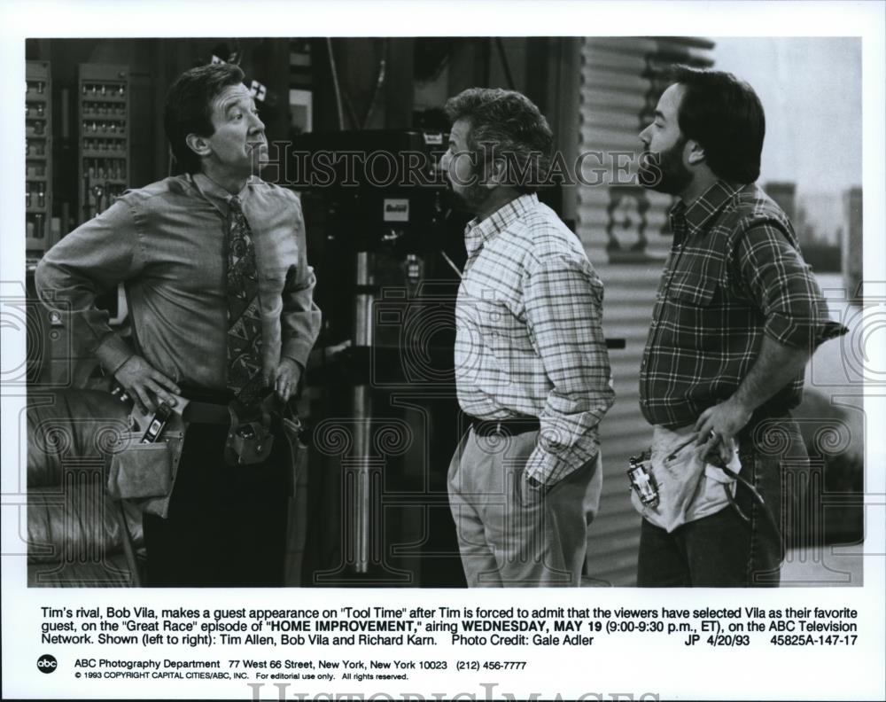 1993 Press Photo Tim Allen Bob Vila and Richard Karn in Home Improvement TV show - Historic Images