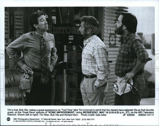 1993 Press Photo Tim Allen Bob Vila and Richard Karn in Home Improvement TV show - Historic Images
