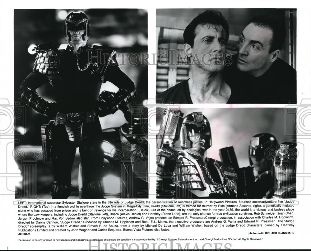 1995 Press Photo Sylvester Stallone and Armand Assante in Judge Dredd - Historic Images