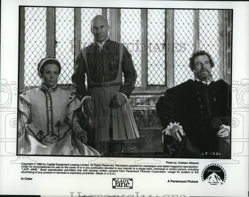 1986 Press Photo Patrick Stewart and Sara Kestleman star in Lady Jane - Historic Images