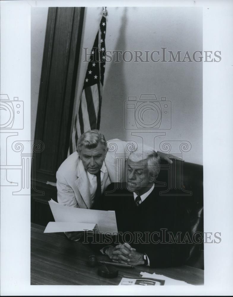 1986 Press Photo Dick Van Dyke and Andy Griffith star on Matlock TV show - Historic Images