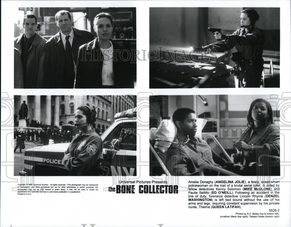 1999 Press Photo Angelina Jolie Mike McGlone Ed O&#39;Neil &quot;The Bone Collector&quot; - Historic Images