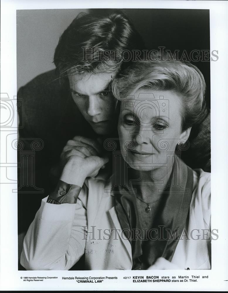 1990 Press Photo Kevin Bacon and Elizabeth Sheppard star in Criminal Law - Historic Images