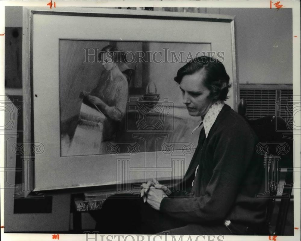 1976 Press Photo Marian Treastie, subject of husband Richard&#39;s Marian Knitting - Historic Images
