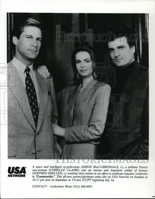1995 Press Photo Simon MacCorkindale & Cyrielle Claire in Counterstrike - Historic Images