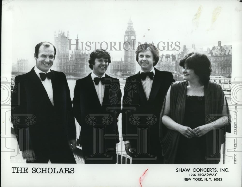 1982 Press Photo David van Asch, Nigel Dixon, Robin Doveton of The Scholars - Historic Images