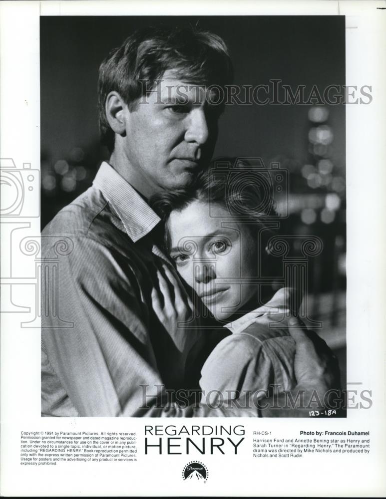 1991 Press Photo Harrison Ford and Annette Bening star in Regarding Henry - Historic Images