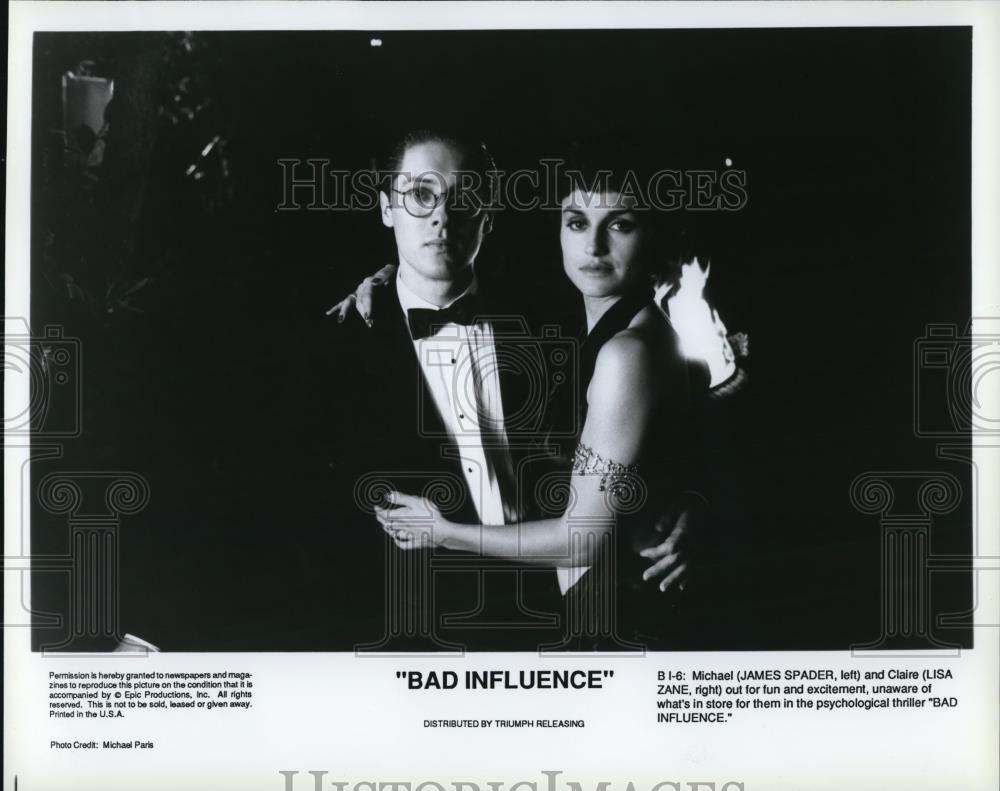 1991 Press Photo James Spader and Lisa Zane in "Bad Influence" - cvp54198 - Historic Images