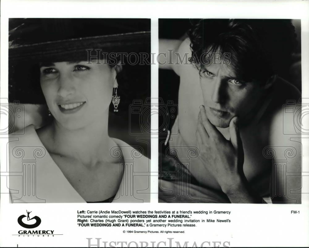 1994 Press Photo Four Weddings and A Funeral Andie MacDowell Hugh Grant - Historic Images