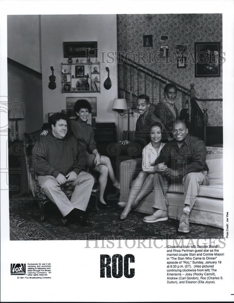 1991 Press Photo George Wendt Rhea Perlman Rocky Carroll Carl Gordon Ella Joyce - Historic Images