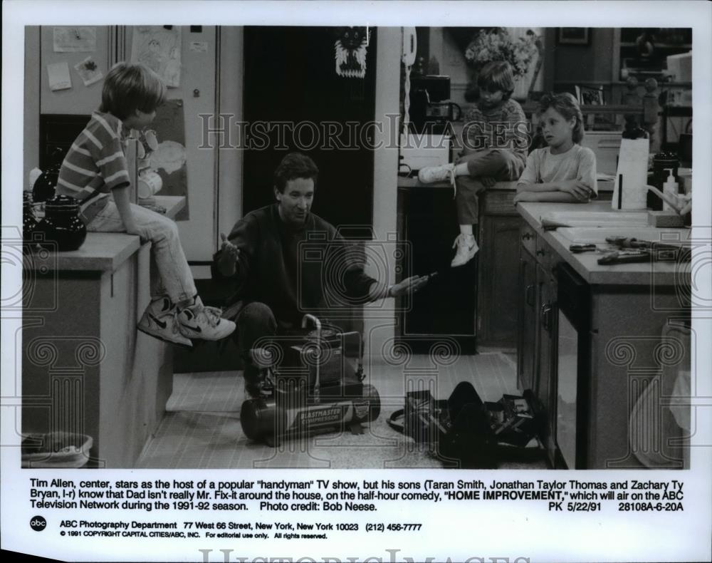 1991 Press Photo Tim Allen Taran SMith Jonathan Taylor &quot;Home Improvement&quot; - Historic Images