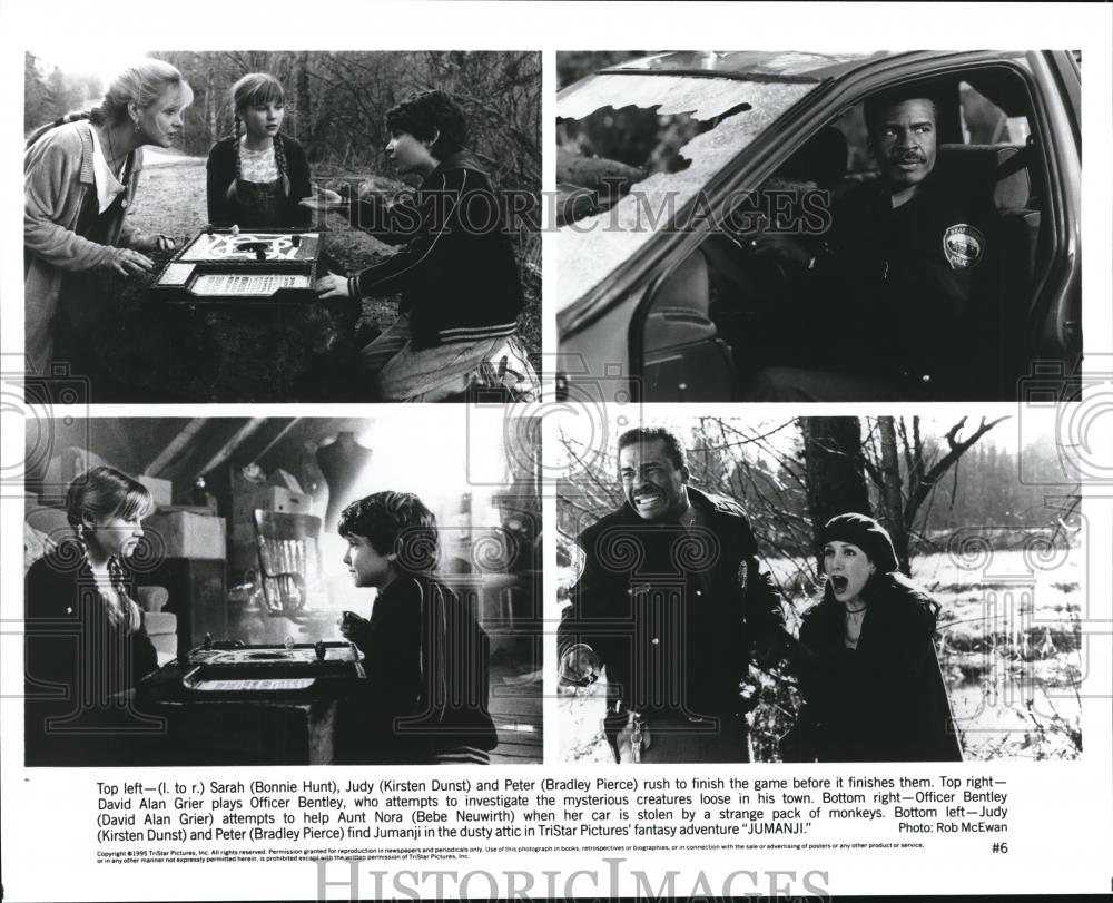 1995 Press Photo B Pierce, K Dunst, B Hunt, B Neuwirth & D Grier in Jumanji - Historic Images