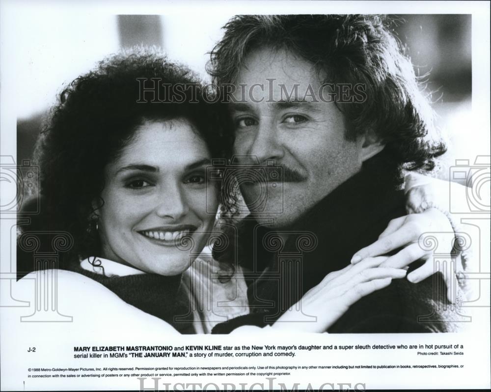 1990 Press Photo Mary Elizabeth Mastrantonio and Kevin Kline in The January Man - Historic Images