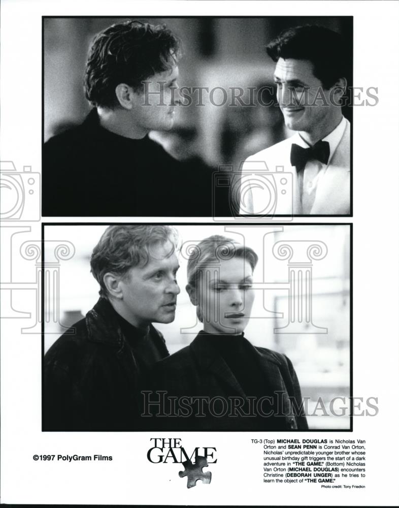 1997 Press Photo Michael Douglas Sean Penn and Deborah Unger in The Game - Historic Images
