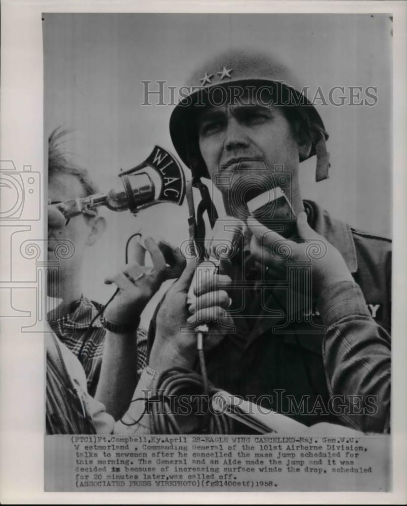 1958 Press Photo General William C Westmoreland Army Commander - Historic Images