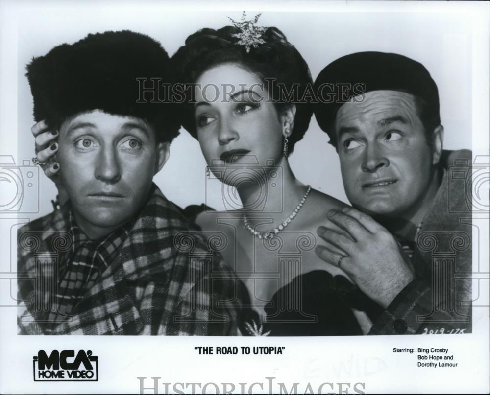 1945 Press Photo Bing Crosby, Bob Hope &amp; Dorothy Lamour in The Road to Utopia - Historic Images