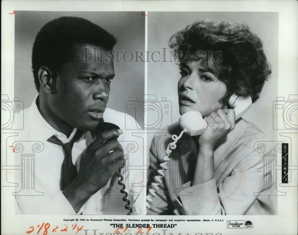 1966 Press Photo Anne Bancroft and Sidney Poitier star in The Slender Thread - Historic Images