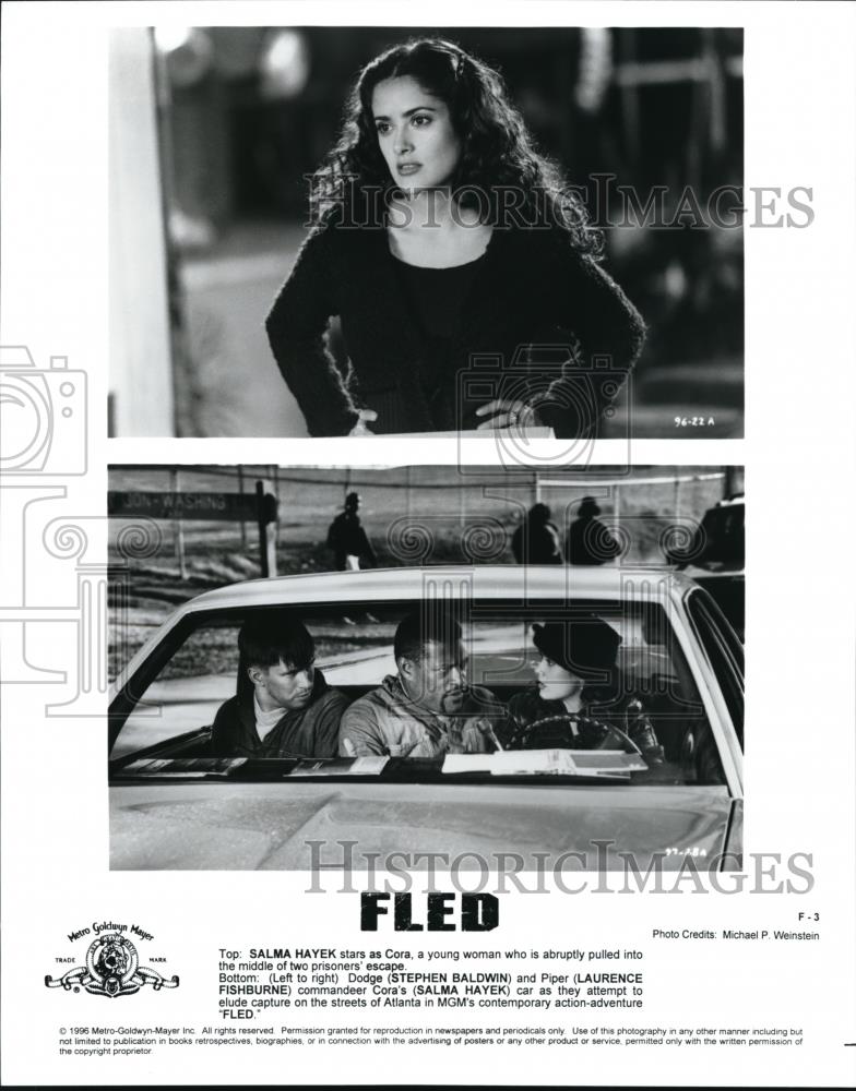 1996 Press Photo Salma Hayek Stephen Baldwin Laurence Fishburne star in Fled - Historic Images