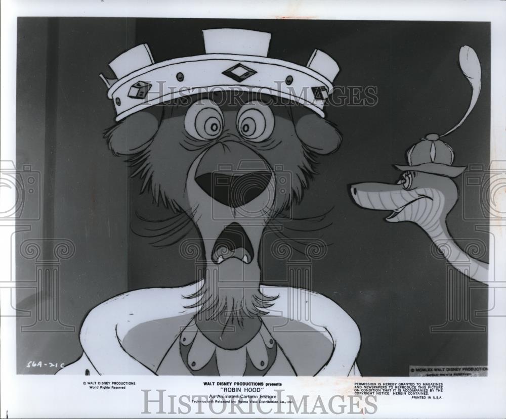 1973 Press Photo Prince John and Sir Hiss in Robin Hood animated cartoon movie - Historic Images