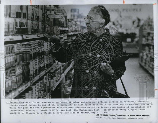 1974 Press Photo Esther Peterson, former Assistant Secretary Of Labor & Consumer - Historic Images