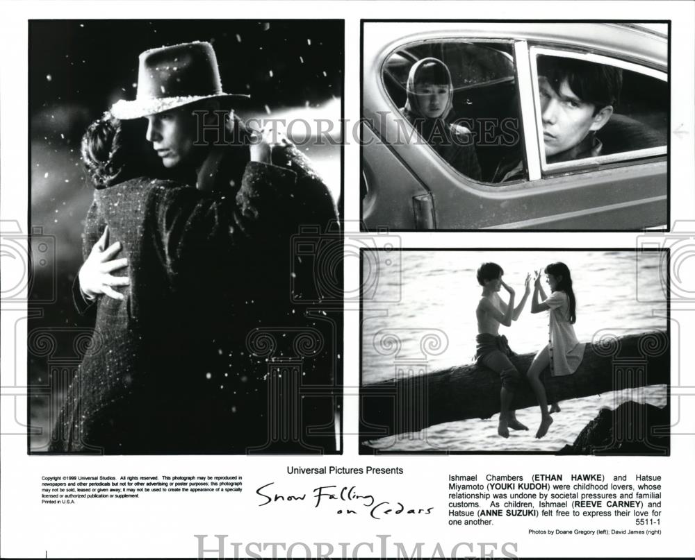 2000 Press Photo Ethan Hawke Reeve Carney Anne Suzuki "Snow Falling on Cedars" - Historic Images