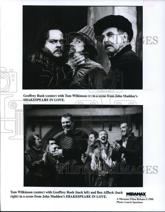 1999 Press Photo Geoffrey Rush Tom Wilkinson Ben Affleck in Shakespeare in Love - Historic Images
