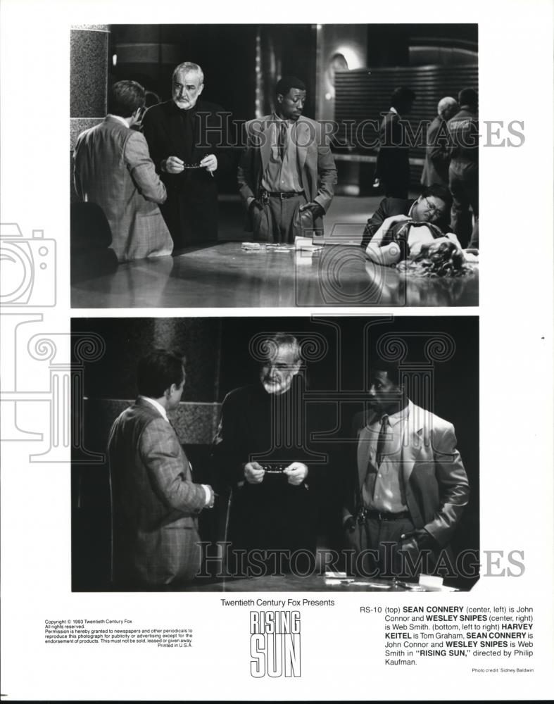 1993 Press Photo Sean Connery Wesley Snipes and Harvey Keitel in Rising Sun - Historic Images