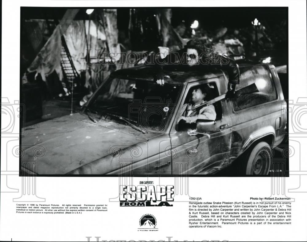 1996 Press Photo Kurt Russell as Snake Plissken in Escape from L.A. movie film - Historic Images