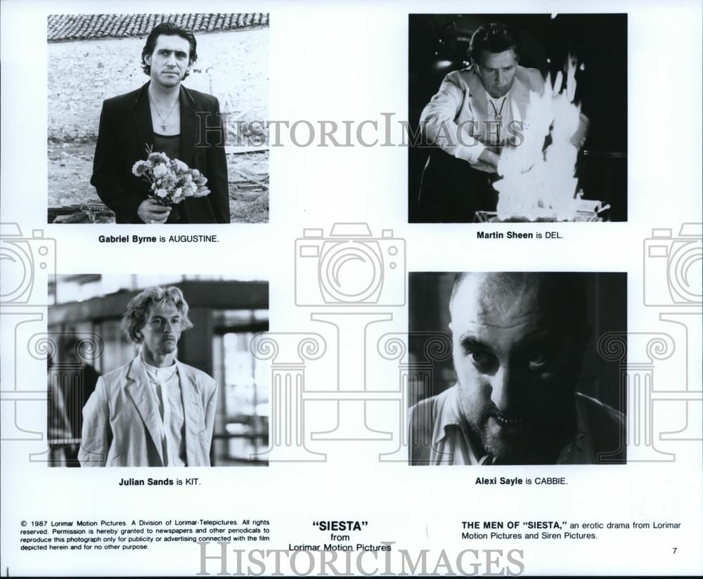 1988 Press Photo Gabriel Byrne, Martin Sheen &amp; Julian Sands in Siesta - Historic Images