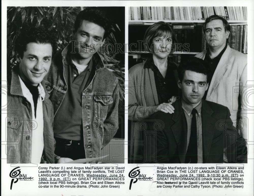 1992 Press Photo Corey Parker Angus MacFadyen in The Lost Language of Cranes - Historic Images