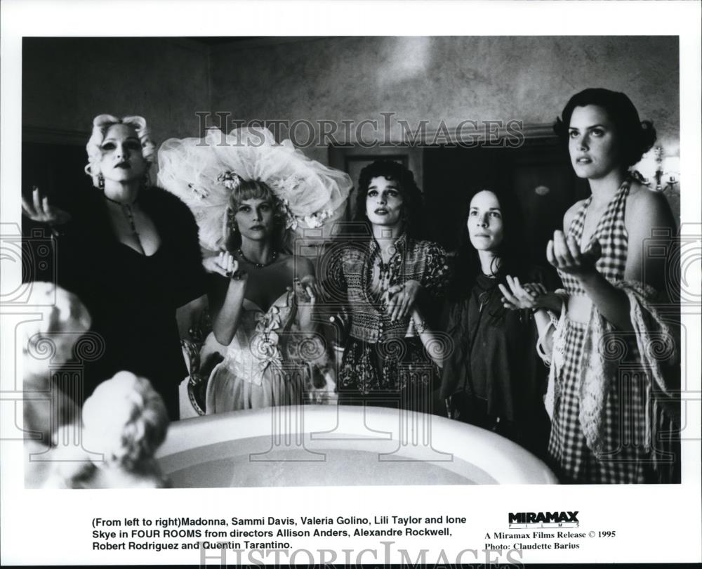 1995 Press Photo Madonna, Sammi Davis, and Valeria Golino in Four Rooms - Historic Images