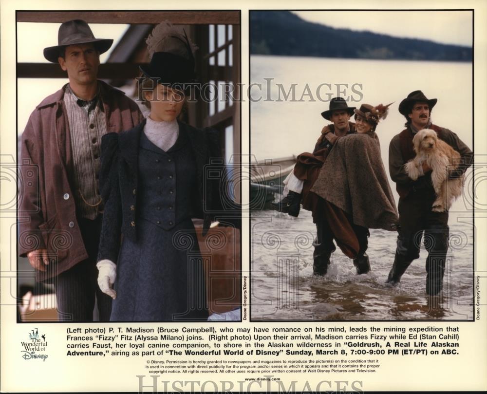 Undated Press Photo Bruce Campbell Alyssa Milano in Goldrush Alaskan Adventure - Historic Images