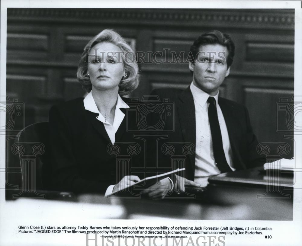 1985 Press Photo Glenn Close and Jeff Bridges star in Jagged Edge - cvp52909 - Historic Images