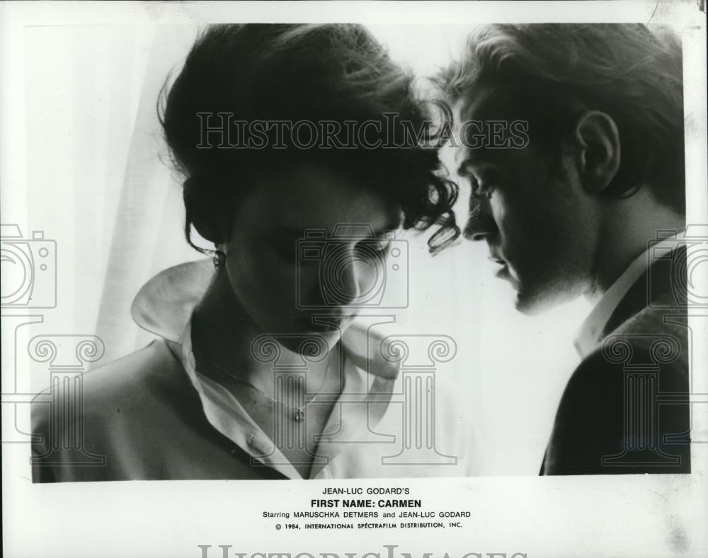 1984 Press Photo Maruschka Detmers Jean-Luc Godard in First Name Carmen - Historic Images