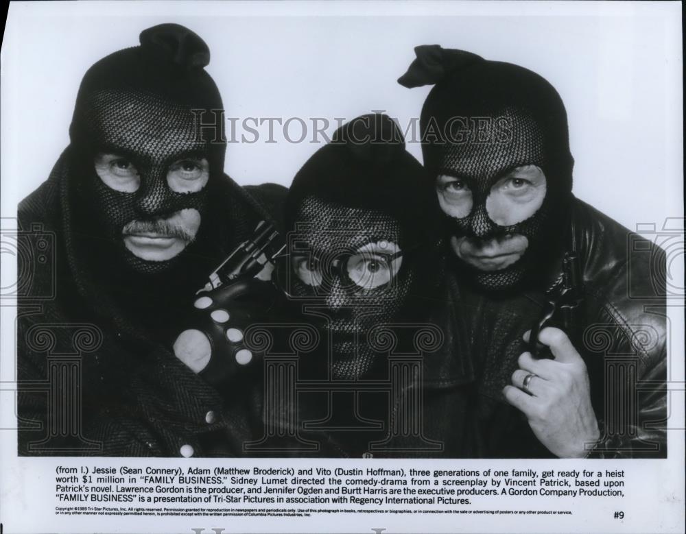 1989 Press Photo Sean Connery, Mathew Broderick & Dustin Hoffman in Family Busin - Historic Images