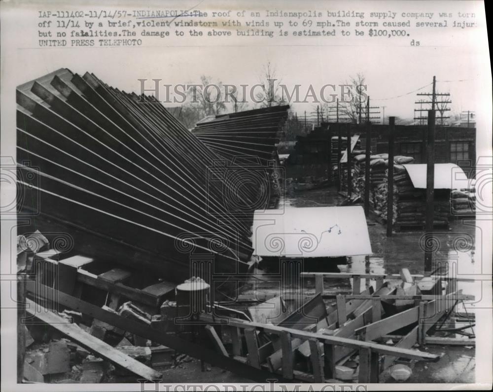 1957 Press Photo Indianapolis Building Supply Company Damaged by High Winds - Historic Images