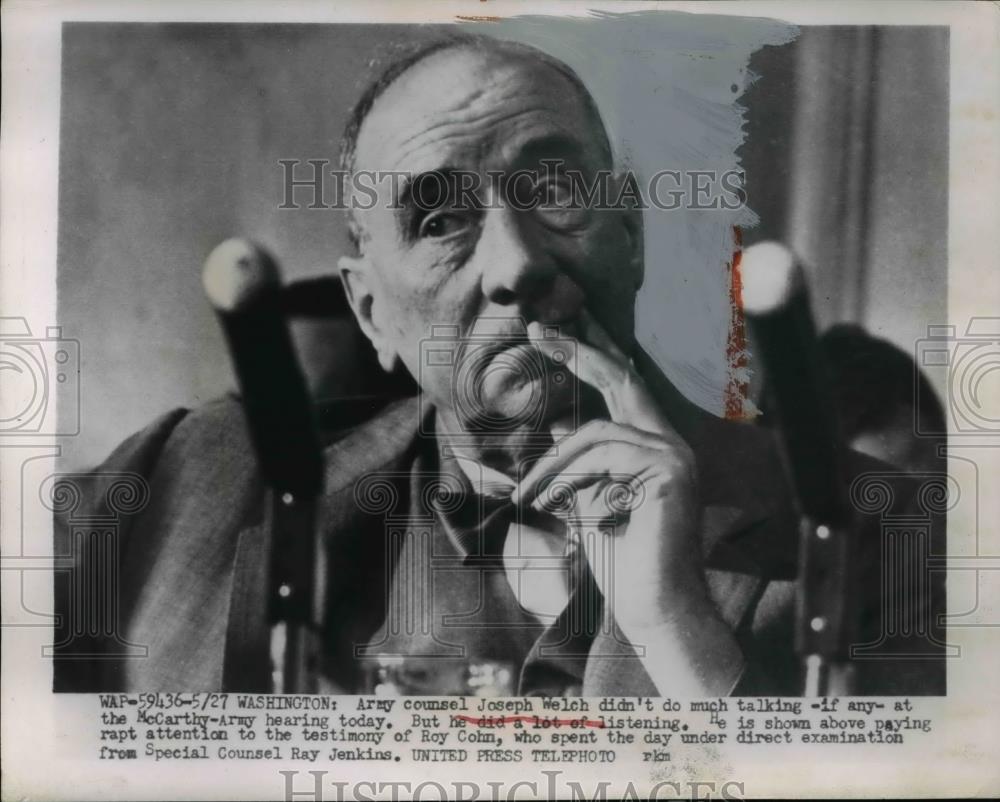 1954 Press Photo of Army Counsel Joseph Welch of the Army-McCarthy hearings. - Historic Images