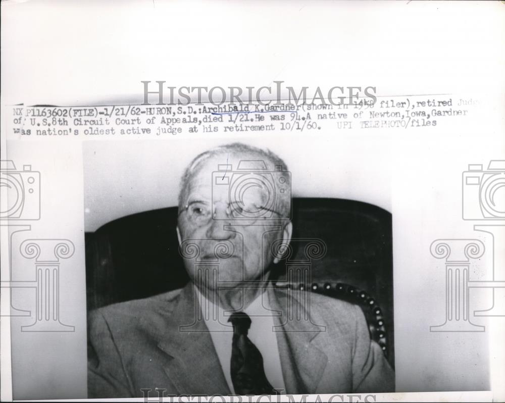 1962 Press Photo Archibald K. Gardner Circuit Court of Appeals - Historic Images